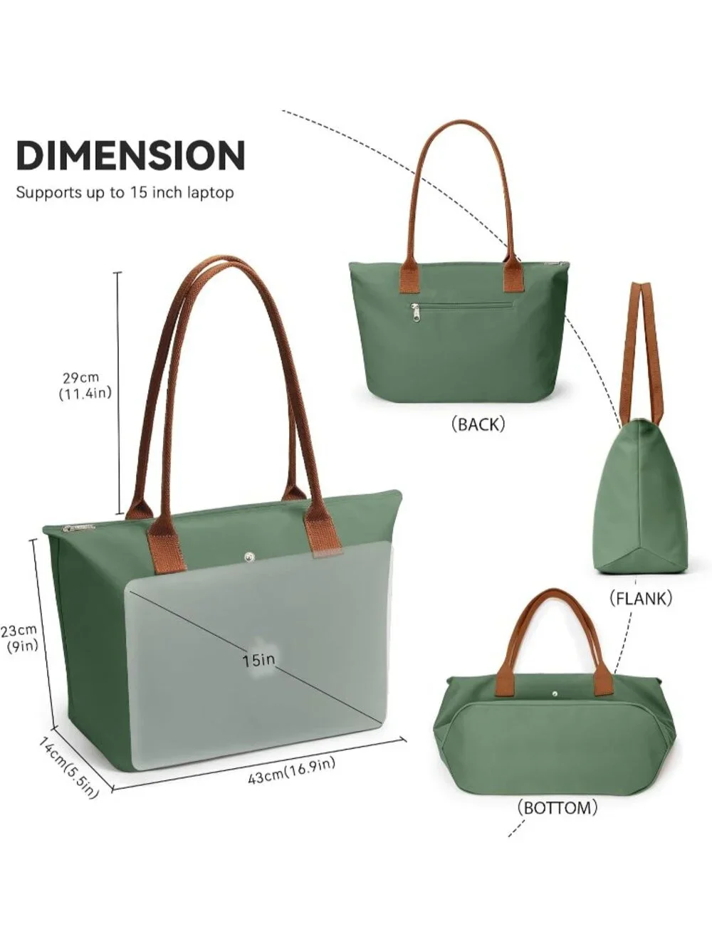 👜Women's Green Nylon Tote Bag Large Capacity Shoulder Hobo Handbag With Zipper